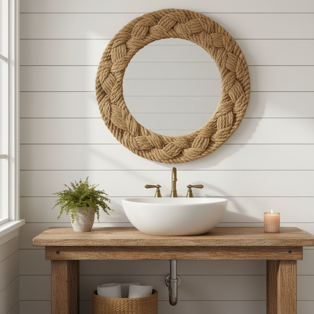 Farmhouse Rope Mirror in bathroom above vanity