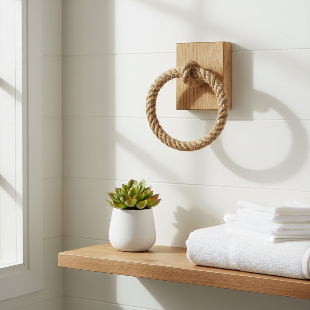 Farmhouse Wooden Toilet Paper Holder styled in bathroom