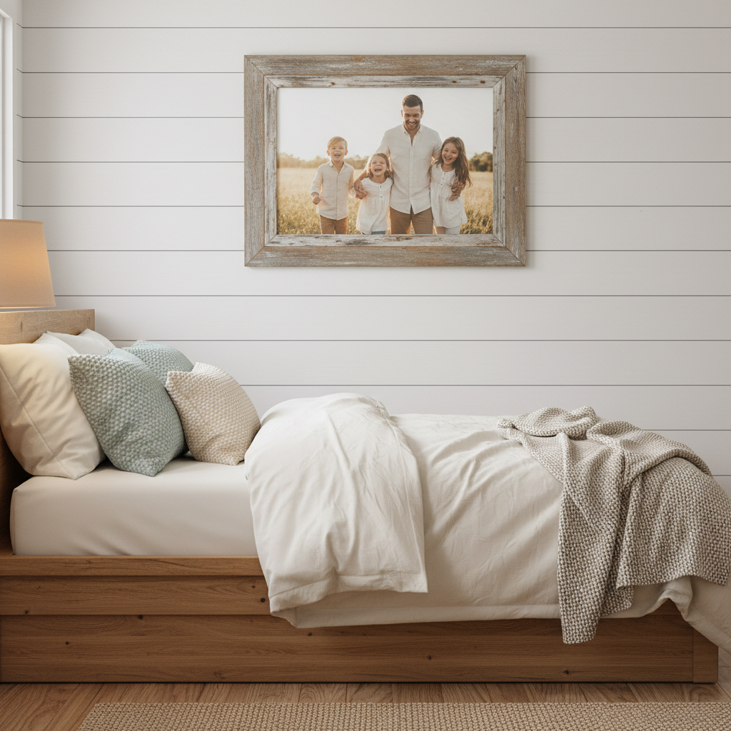 Farmhouse Reclaimed Wood Picture Frame on wall