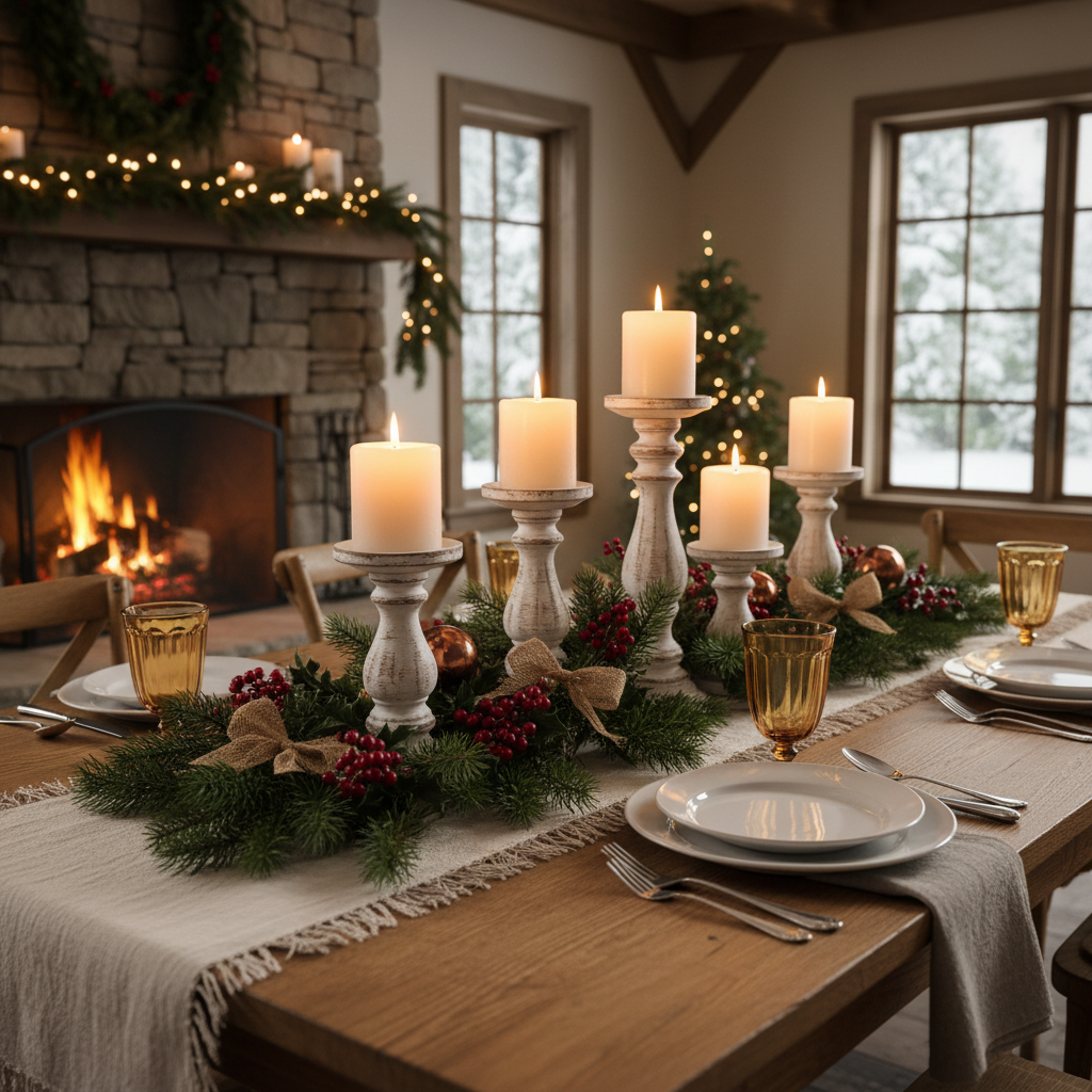 Farmhouse Rustic Candle Centerpiece holiday styling